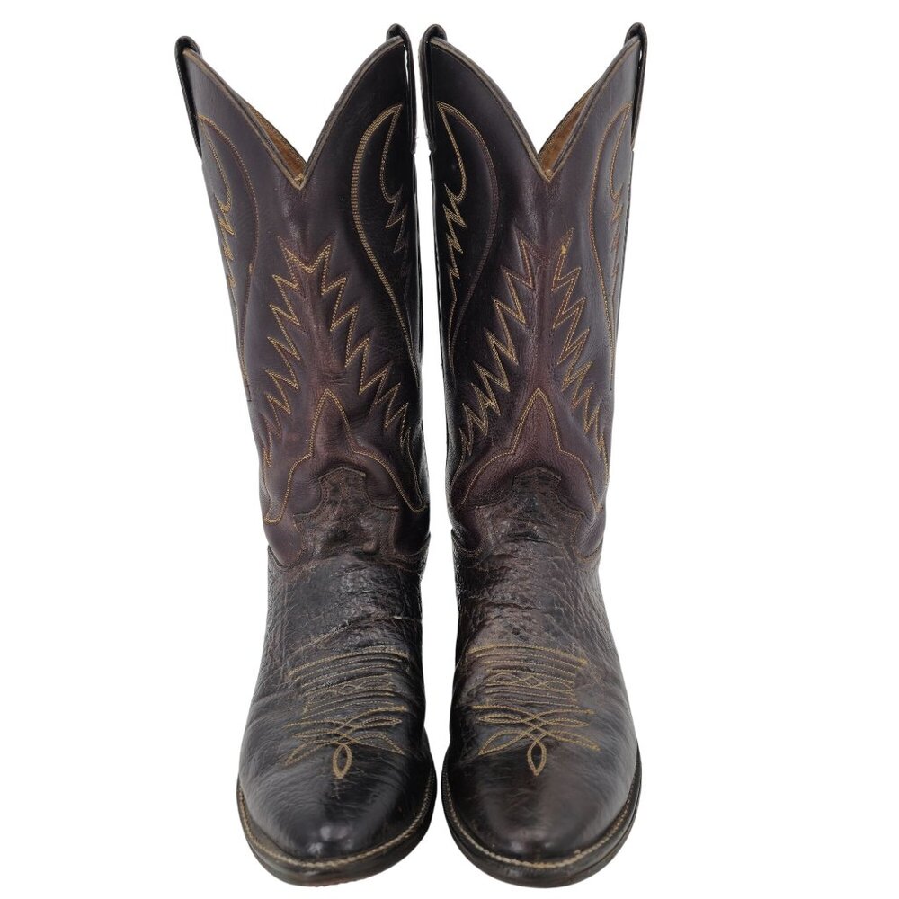 Justin Exotic Shark Boots Men size 10.5B Dark Brown Leather Cowboy Western Boots - Picture 2 of 13